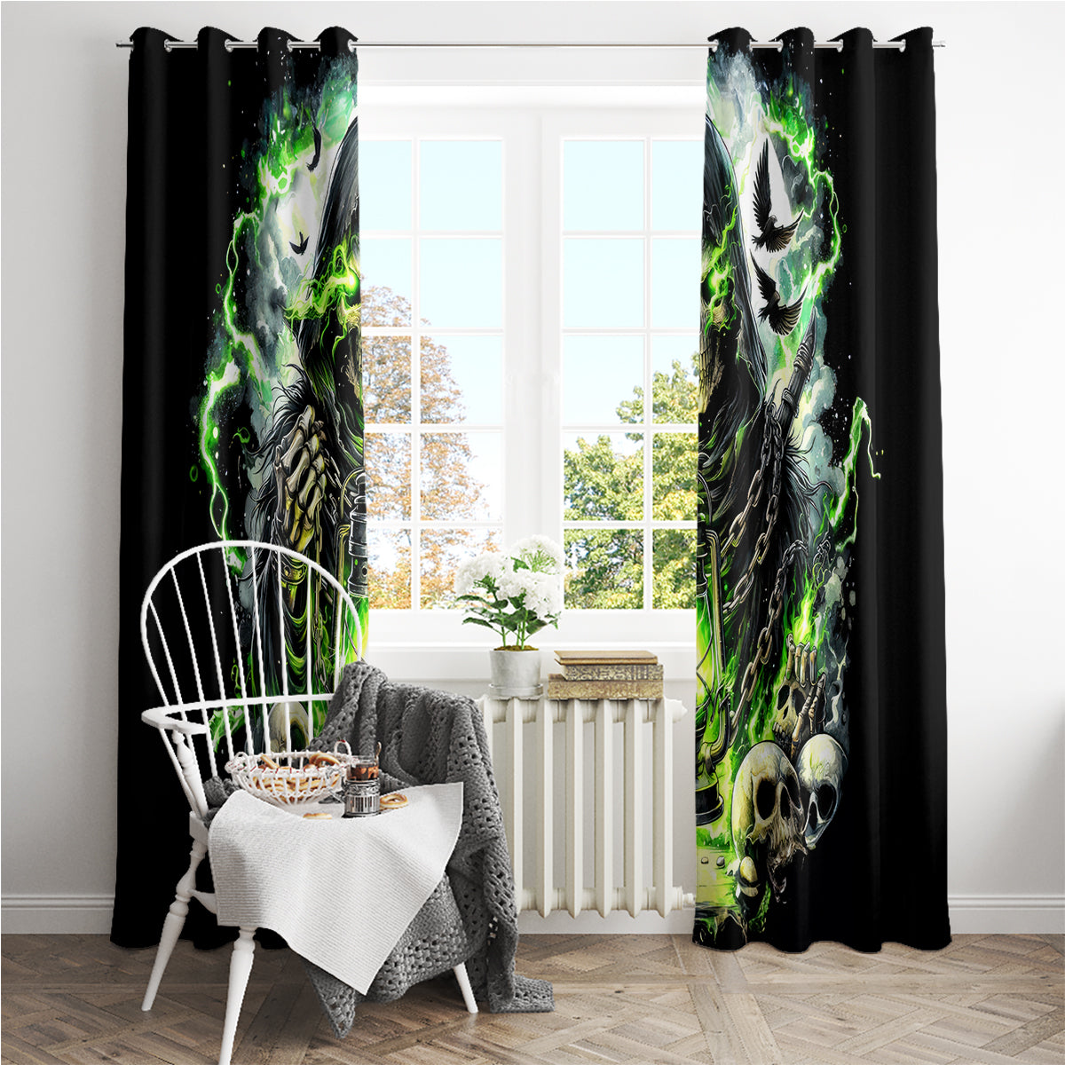 Reaper Skull Window Curtain I Think I Was Designed To Be Alone - Wonder Print Shop