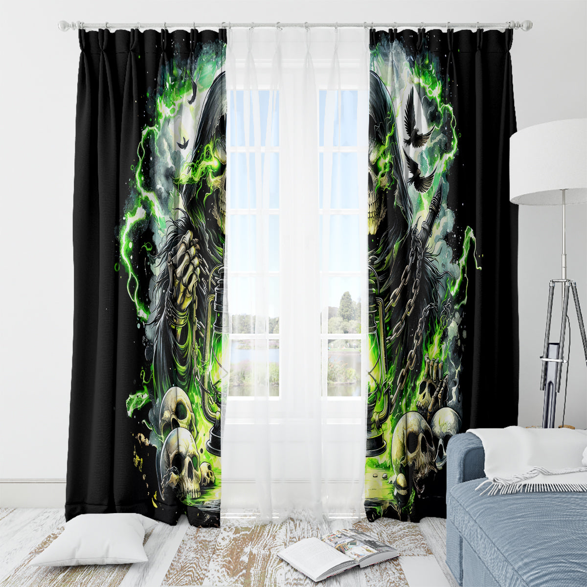Reaper Skull Window Curtain I Think I Was Designed To Be Alone - Wonder Print Shop