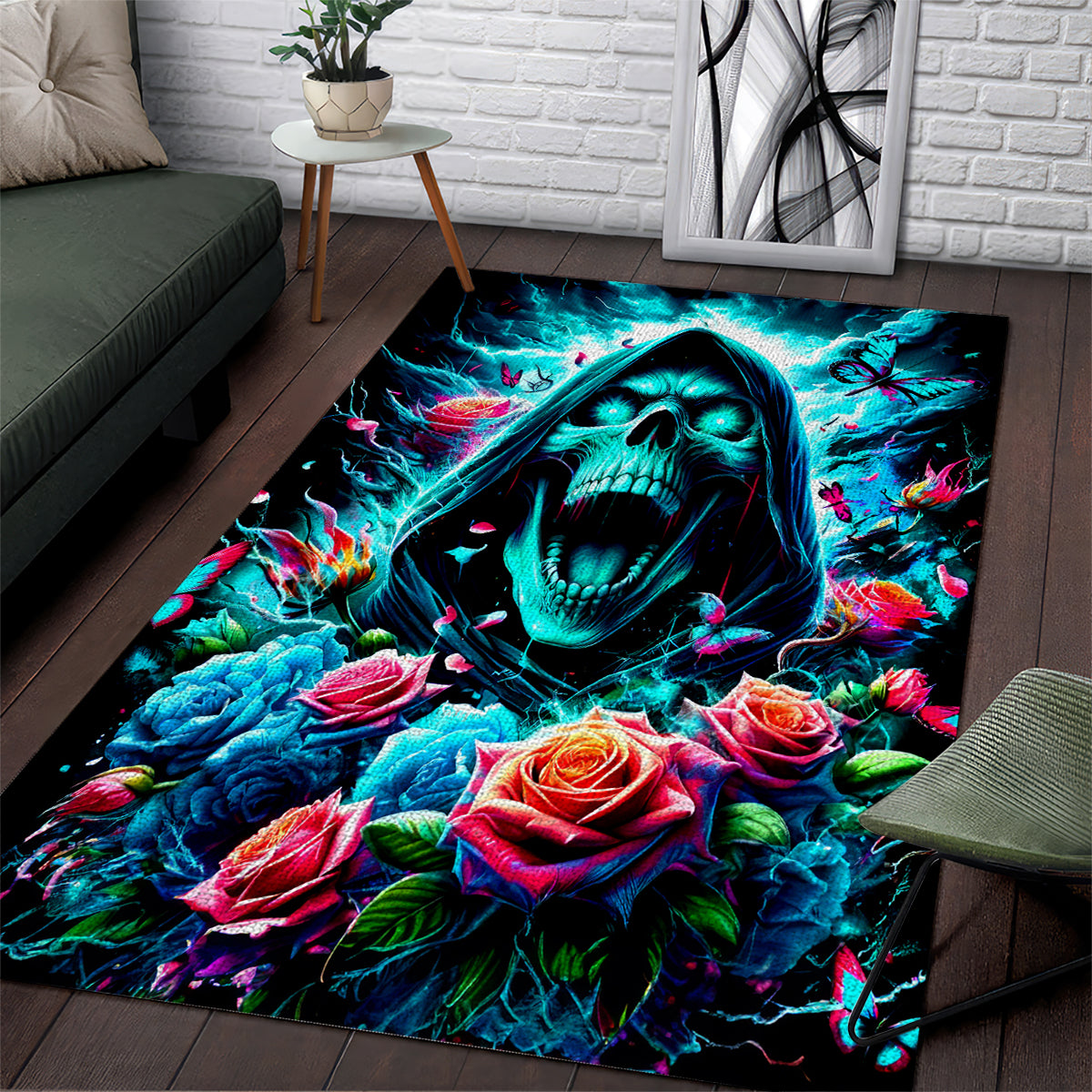 Rose Skull Area Rug She Whispered Back Iam The Storm - Wonder Print Shop