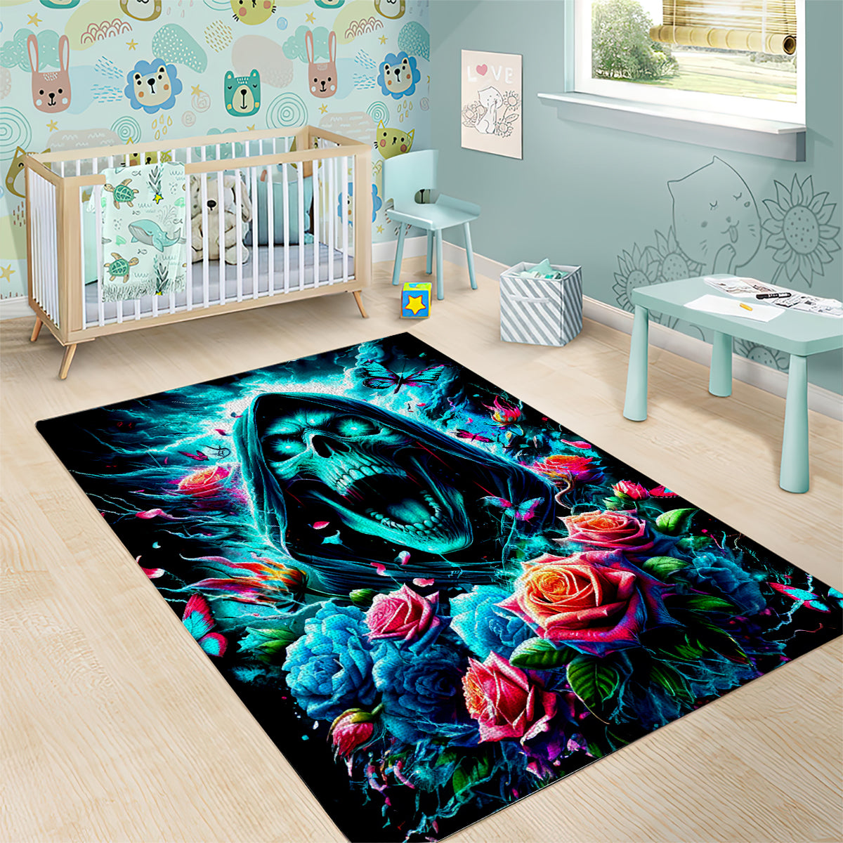 Rose Skull Area Rug She Whispered Back Iam The Storm - Wonder Print Shop