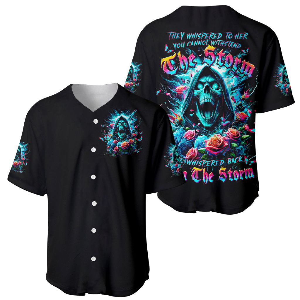 Rose Skull Baseball Jersey She Whispered Back Iam The Storm - Wonder Print Shop