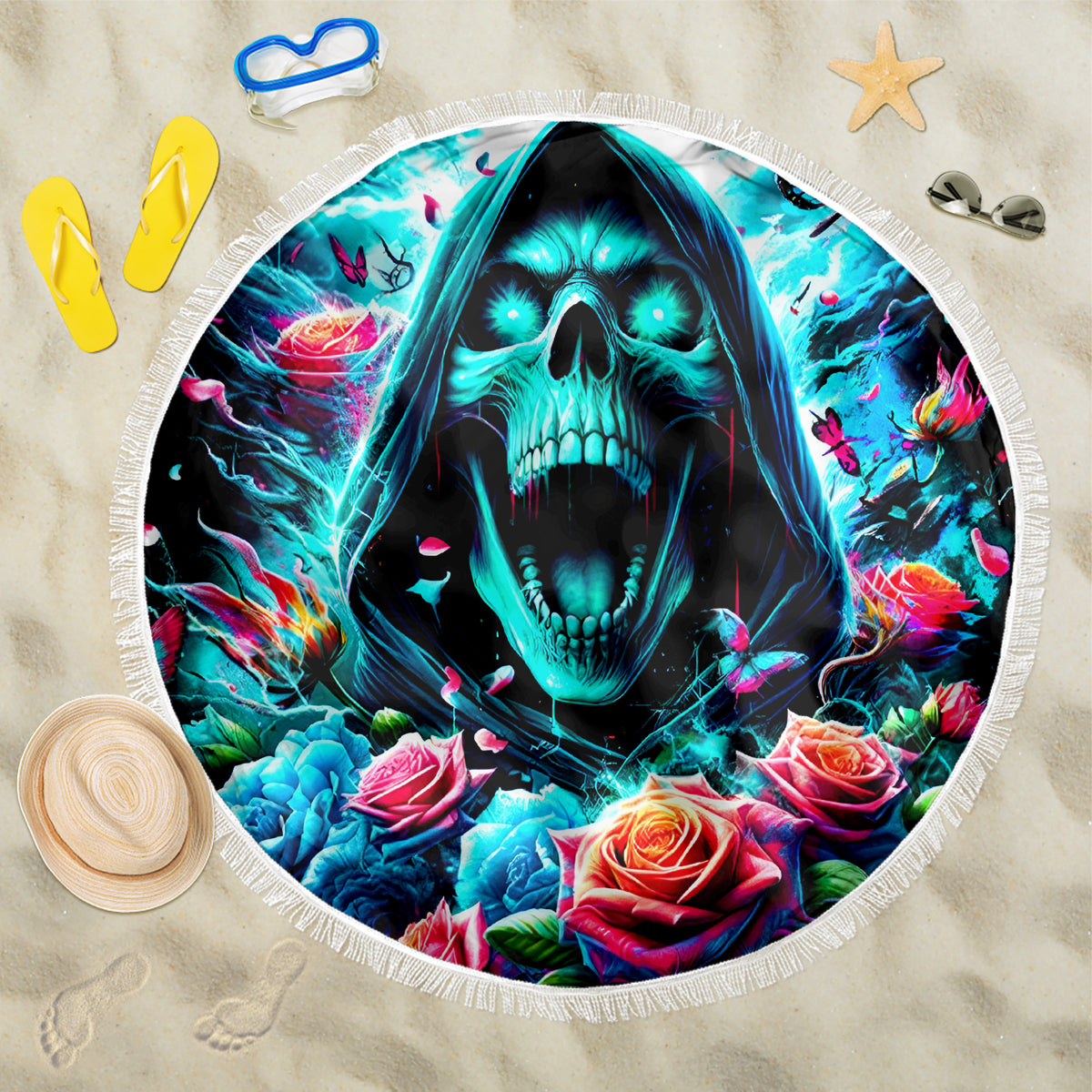 Rose Skull Beach Blanket She Whispered Back Iam The Storm - Wonder Print Shop
