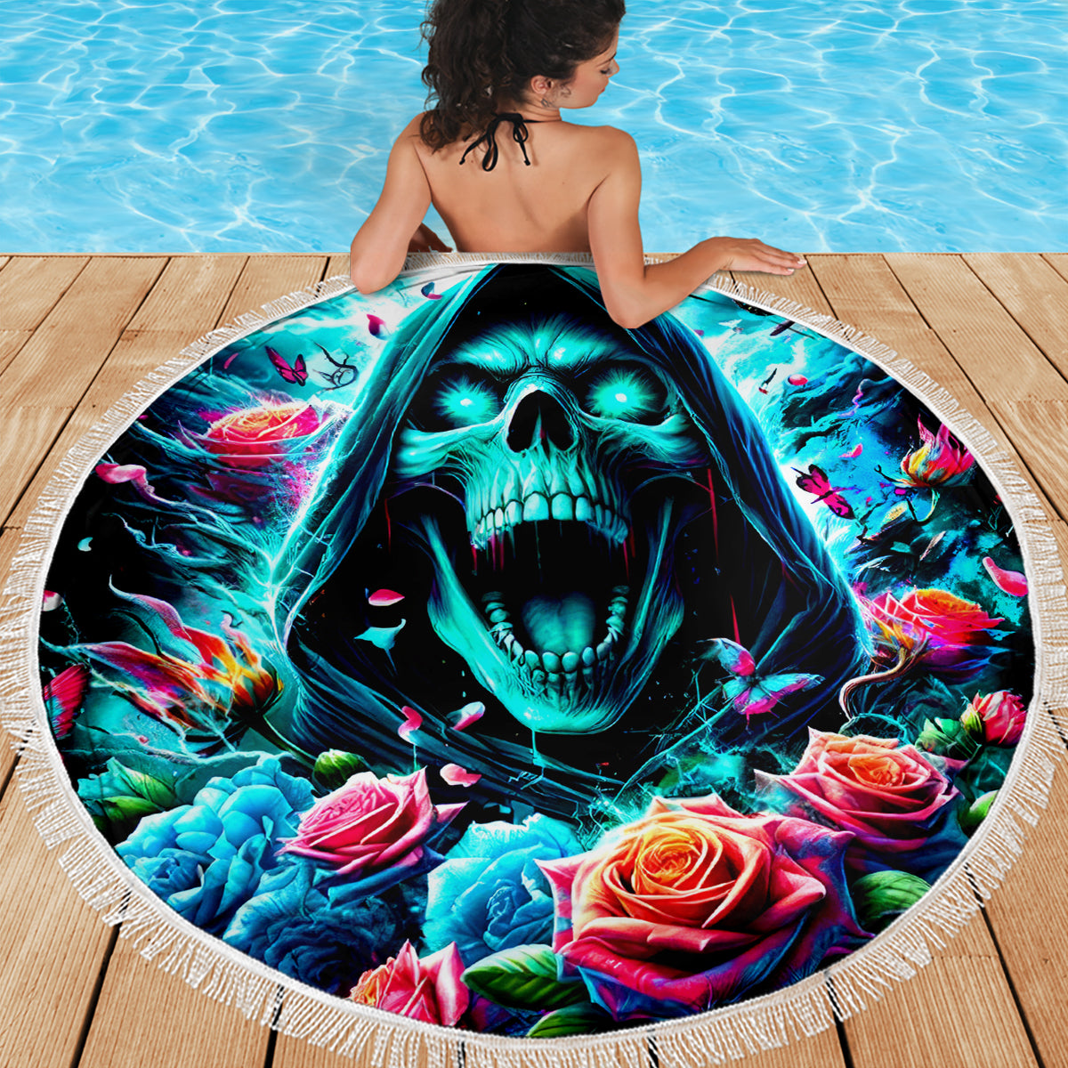 Rose Skull Beach Blanket She Whispered Back Iam The Storm - Wonder Print Shop
