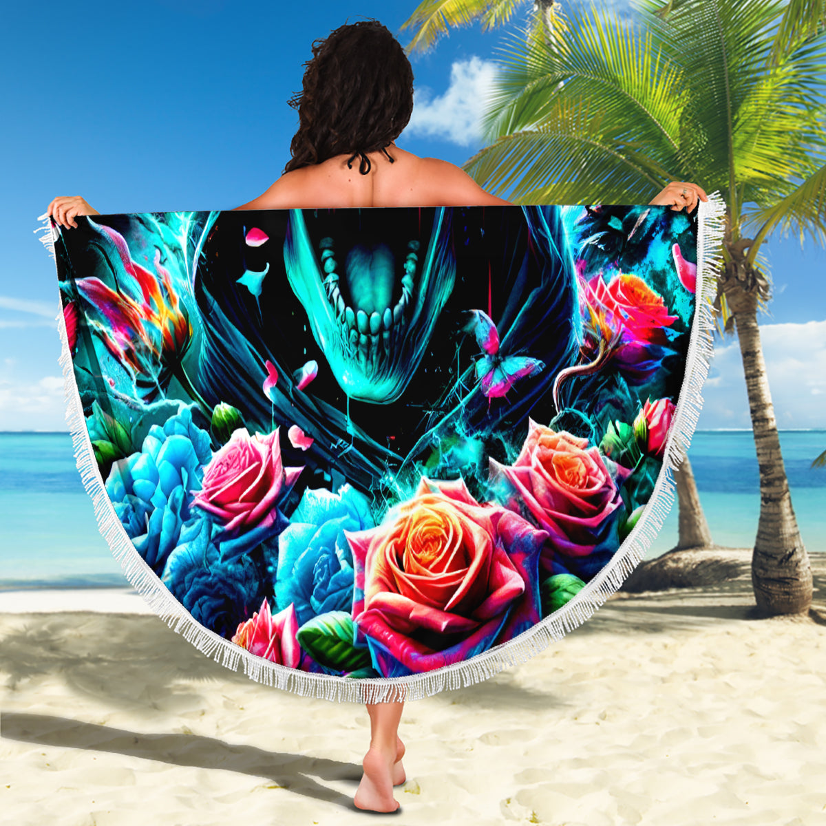 Rose Skull Beach Blanket She Whispered Back Iam The Storm - Wonder Print Shop