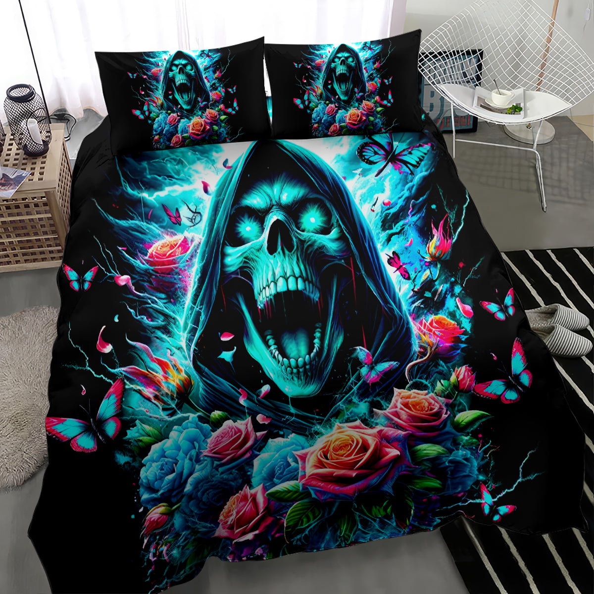 Rose Skull Bedding Set She Whispered Back Iam The Storm - Wonder Print Shop