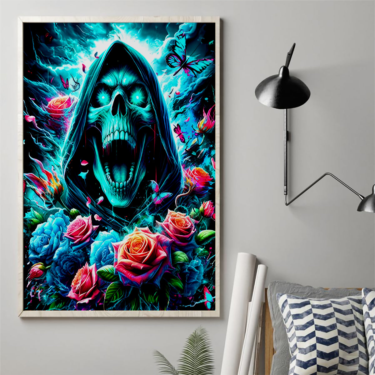 Rose Skull Canvas Wall Art She Whispered Back Iam The Storm - Wonder Print Shop