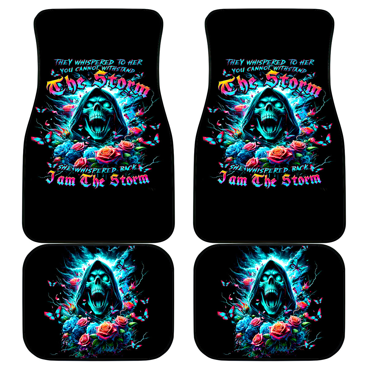 Rose Skull Car Mats She Whispered Back Iam The Storm - Wonder Print Shop