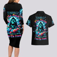 Rose Skull Couples Matching Long Sleeve Bodycon Dress and Hawaiian Shirt She Whispered Back Iam The Storm - Wonder Print Shop