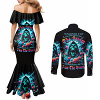 Rose Skull Couples Matching Mermaid Dress and Long Sleeve Button Shirt She Whispered Back Iam The Storm