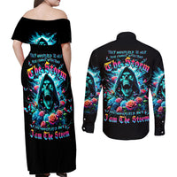 Rose Skull Couples Matching Off Shoulder Maxi Dress and Long Sleeve Button Shirt She Whispered Back Iam The Storm - Wonder Print Shop