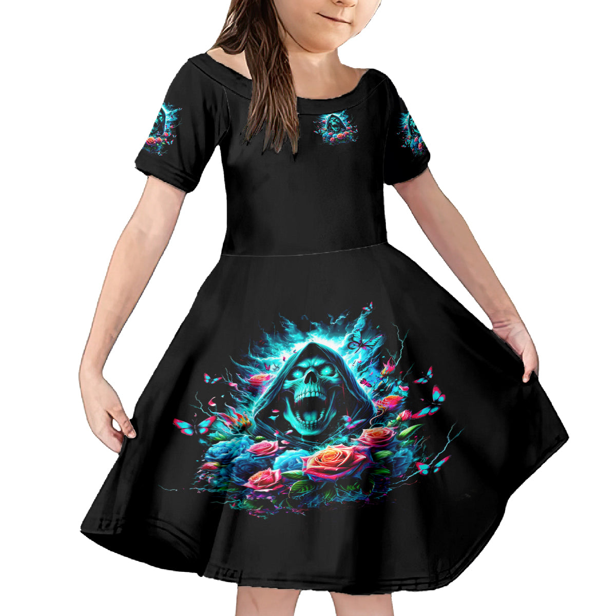 Rose Skull Family Matching Long Sleeve Bodycon Dress and Hawaiian Shirt She Whispered Back Iam The Storm - Wonder Print Shop