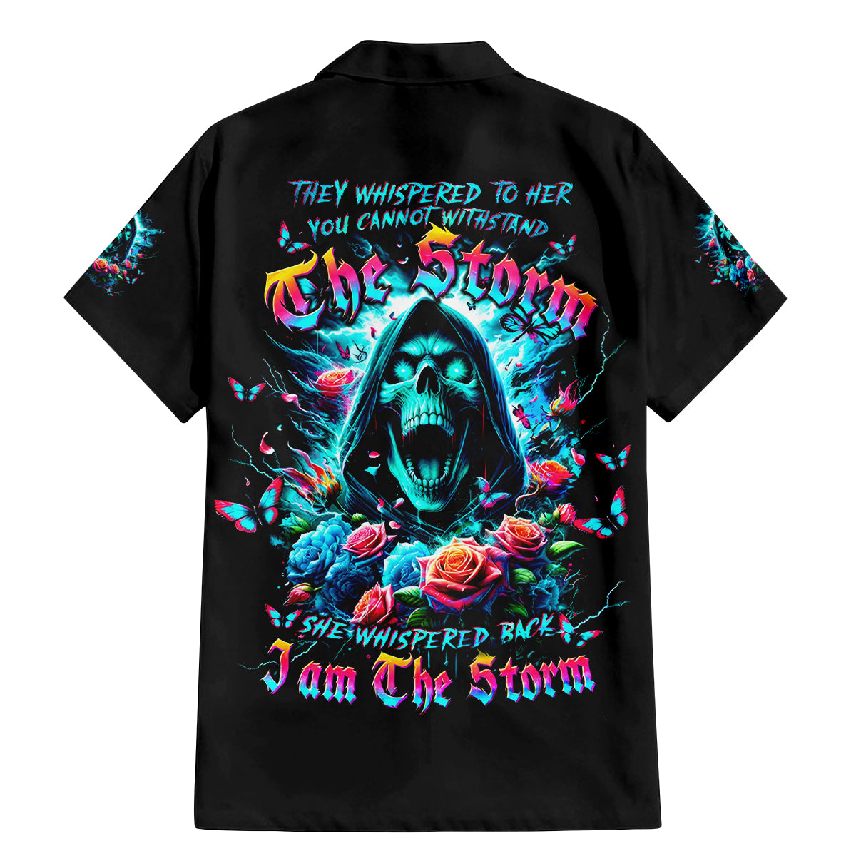 Rose Skull Family Matching Mermaid Dress and Hawaiian Shirt She Whispered Back Iam The Storm - Wonder Print Shop