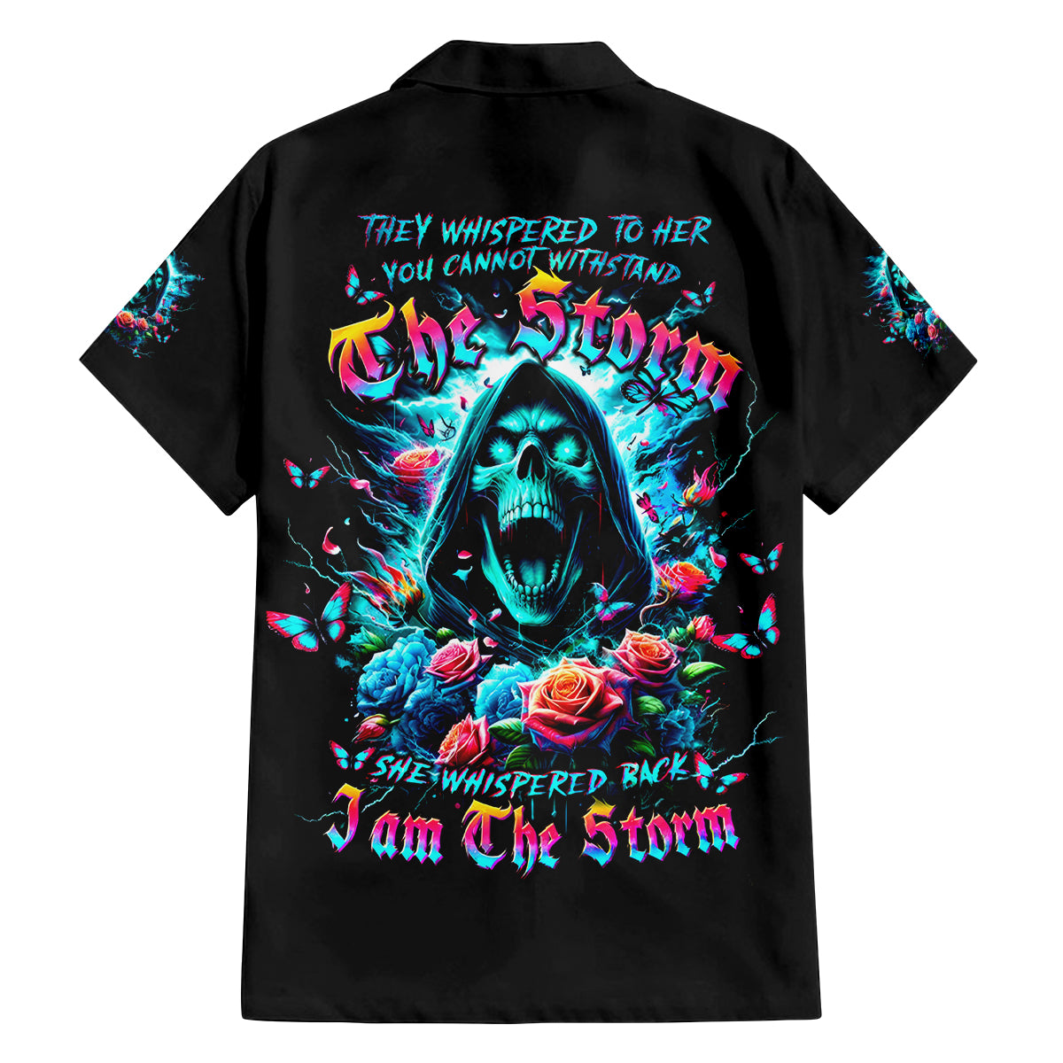Rose Skull Family Matching Puletasi and Hawaiian Shirt She Whispered Back Iam The Storm - Wonder Print Shop