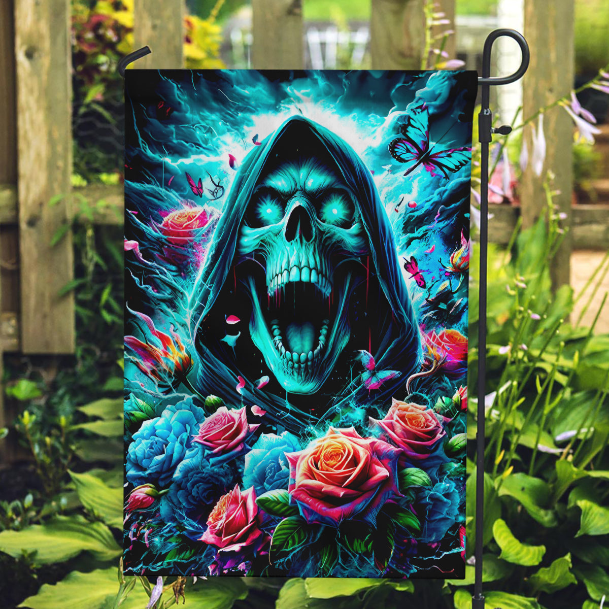 Rose Skull Garden Flag She Whispered Back Iam The Storm - Wonder Print Shop