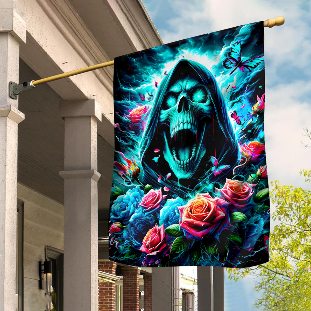 Rose Skull Garden Flag She Whispered Back Iam The Storm - Wonder Print Shop
