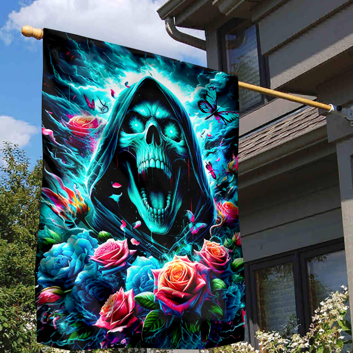 Rose Skull Garden Flag She Whispered Back Iam The Storm - Wonder Print Shop