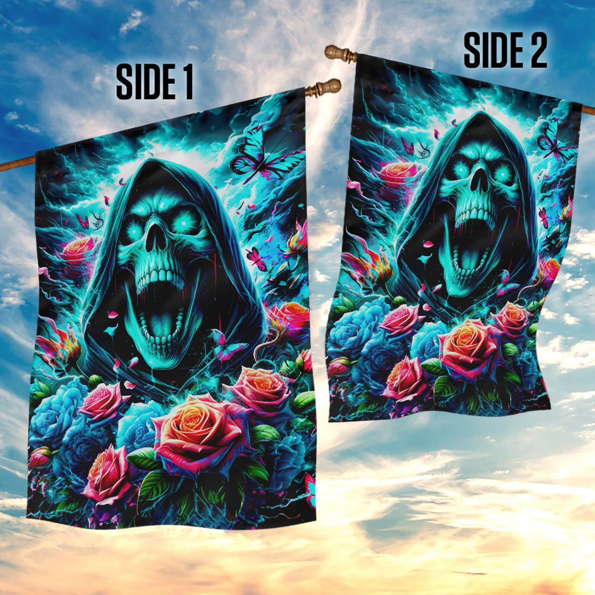 Rose Skull Garden Flag She Whispered Back Iam The Storm - Wonder Print Shop