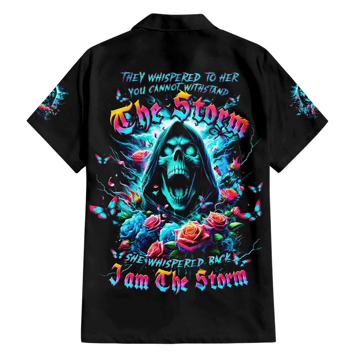 Rose Skull Hawaiian Shirt She Whispered Back Iam The Storm - Wonder Print Shop