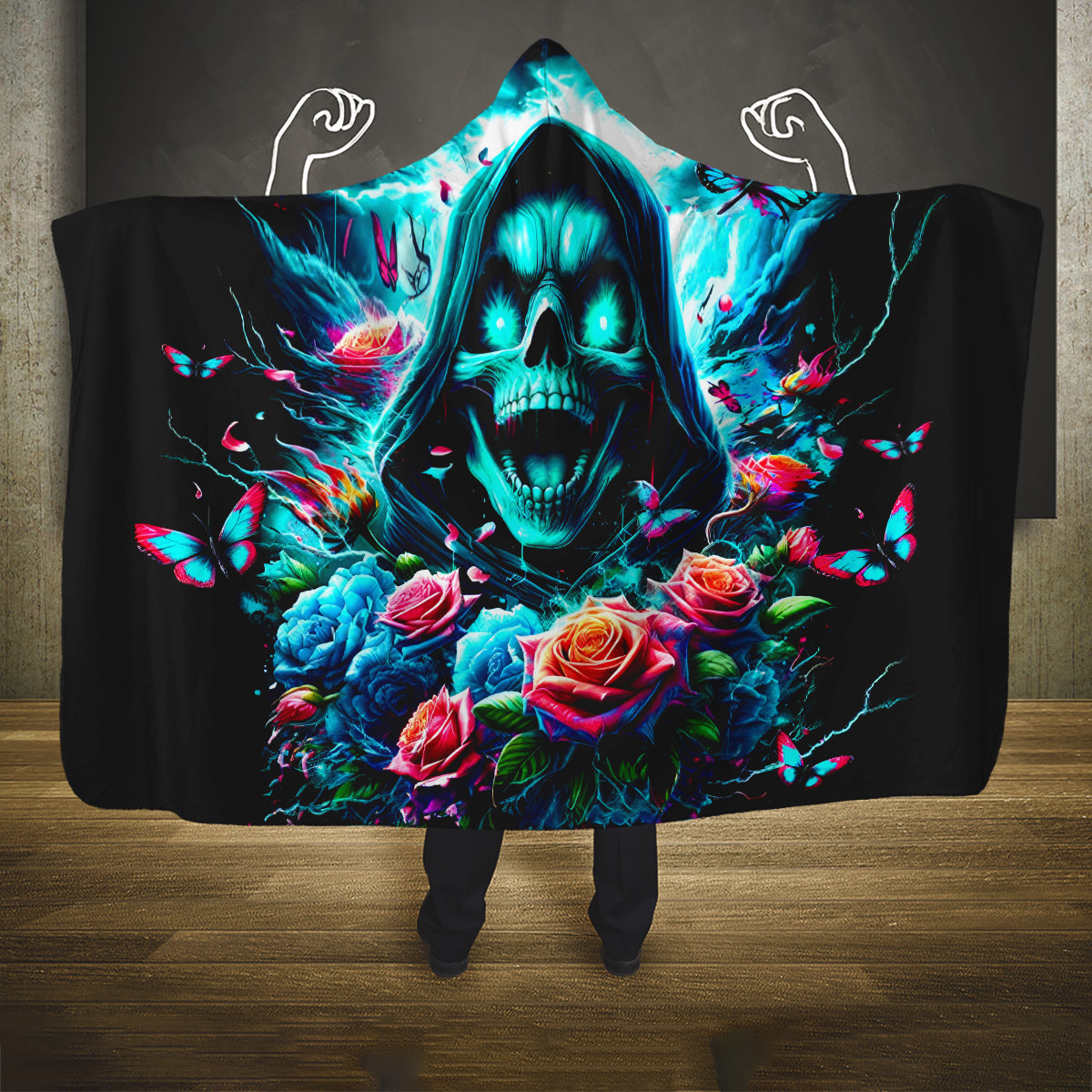 Rose Skull Hooded Blanket She Whispered Back Iam The Storm