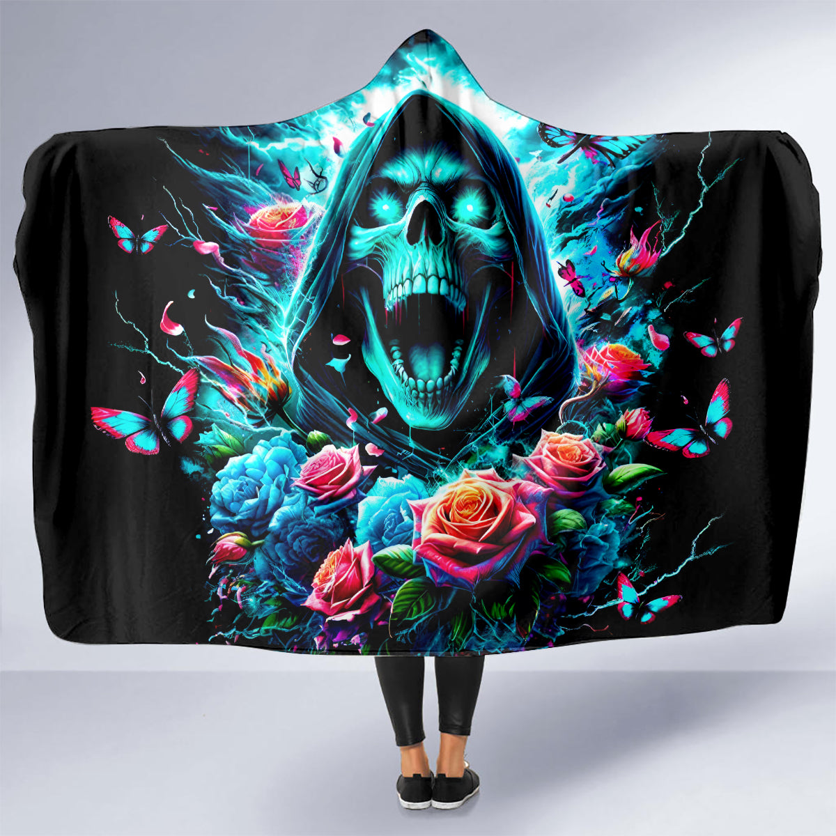 Rose Skull Hooded Blanket She Whispered Back Iam The Storm