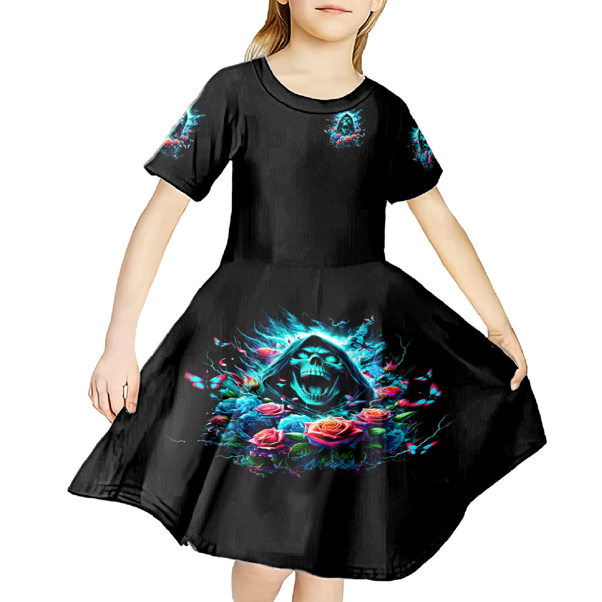 Rose Skull Kid Short Sleeve Dress She Whispered Back Iam The Storm - Wonder Print Shop