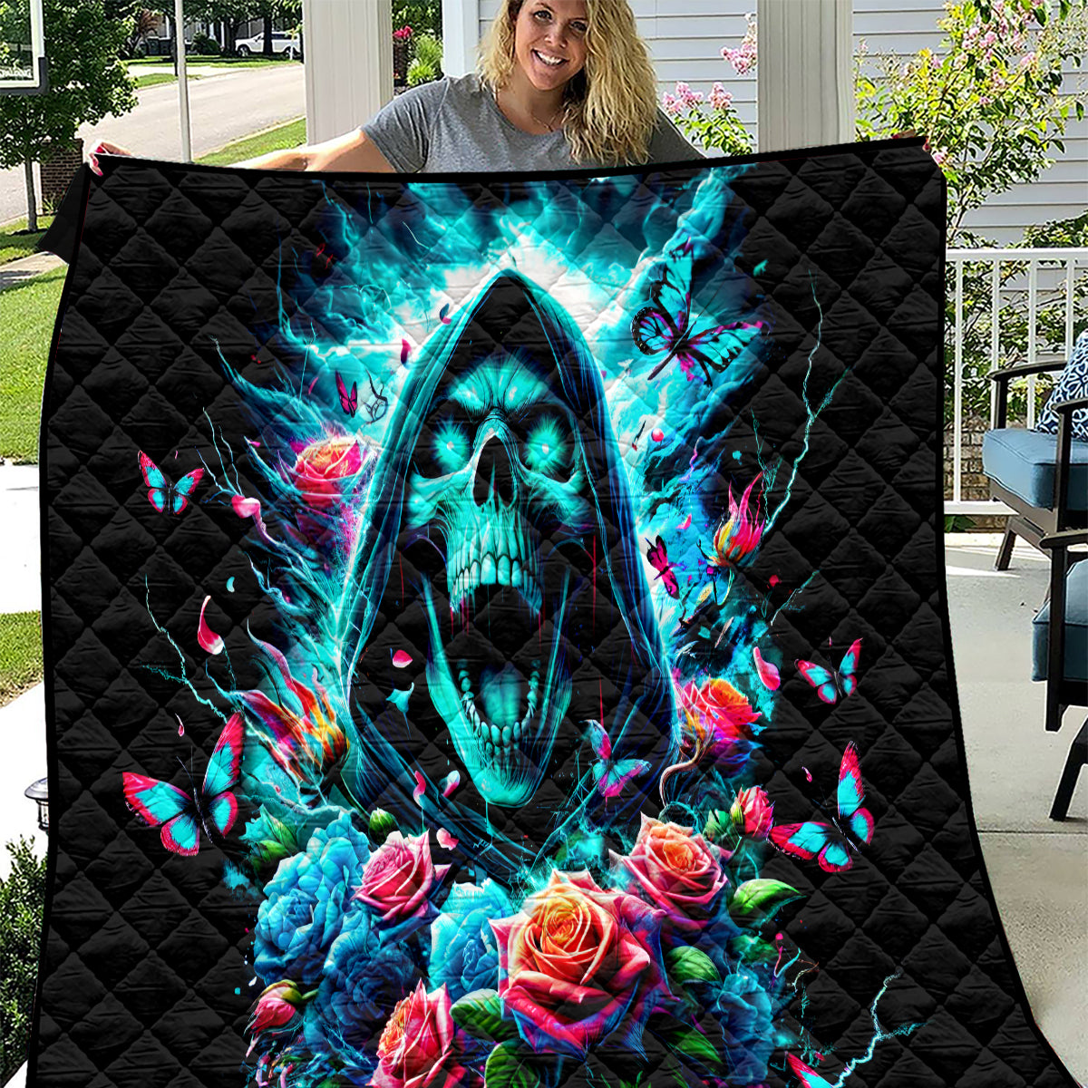 Rose Skull Quilt She Whispered Back Iam The Storm - Wonder Print Shop