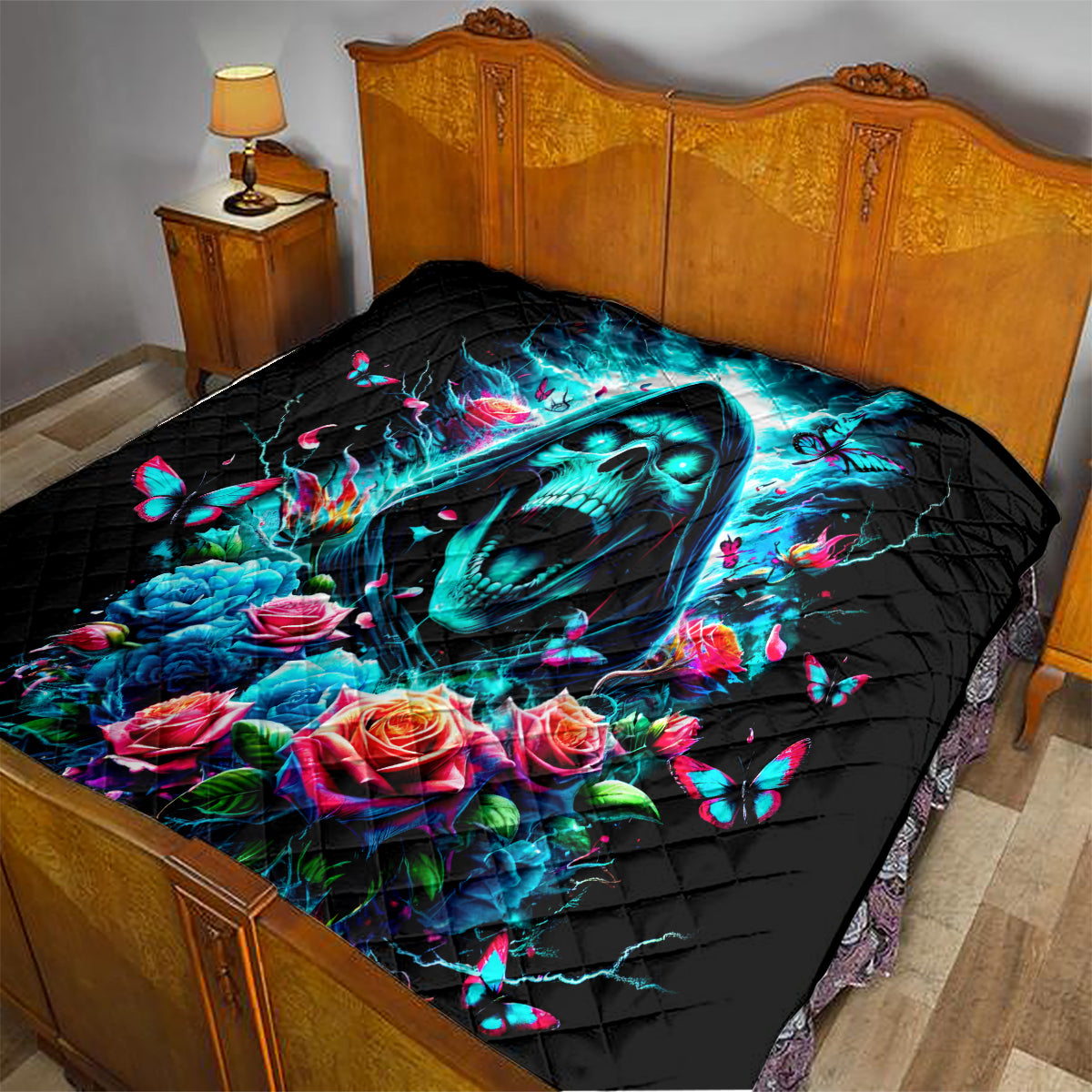 Rose Skull Quilt She Whispered Back Iam The Storm - Wonder Print Shop