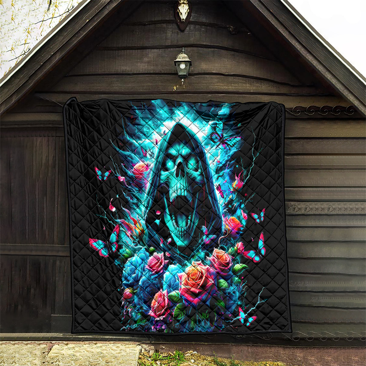Rose Skull Quilt She Whispered Back Iam The Storm - Wonder Print Shop