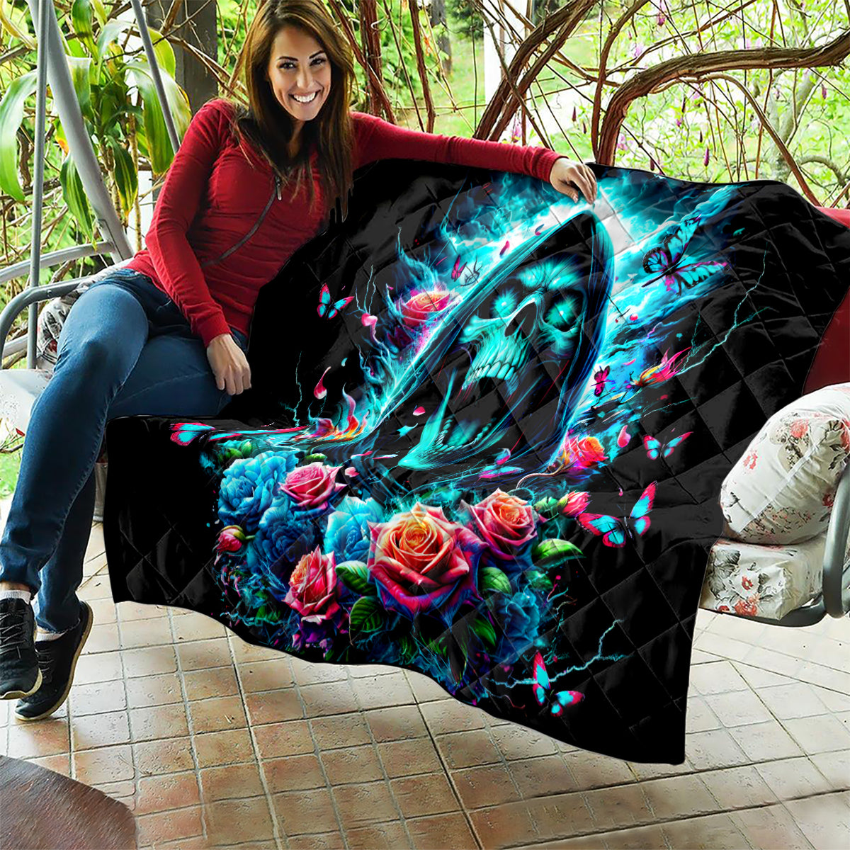 Rose Skull Quilt She Whispered Back Iam The Storm - Wonder Print Shop