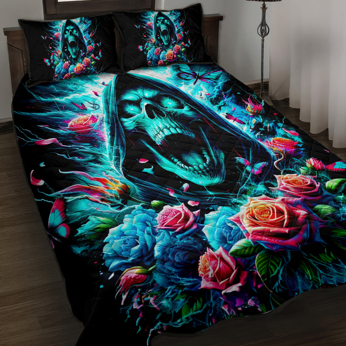 Rose Skull Quilt Bed Set She Whispered Back Iam The Storm - Wonder Print Shop