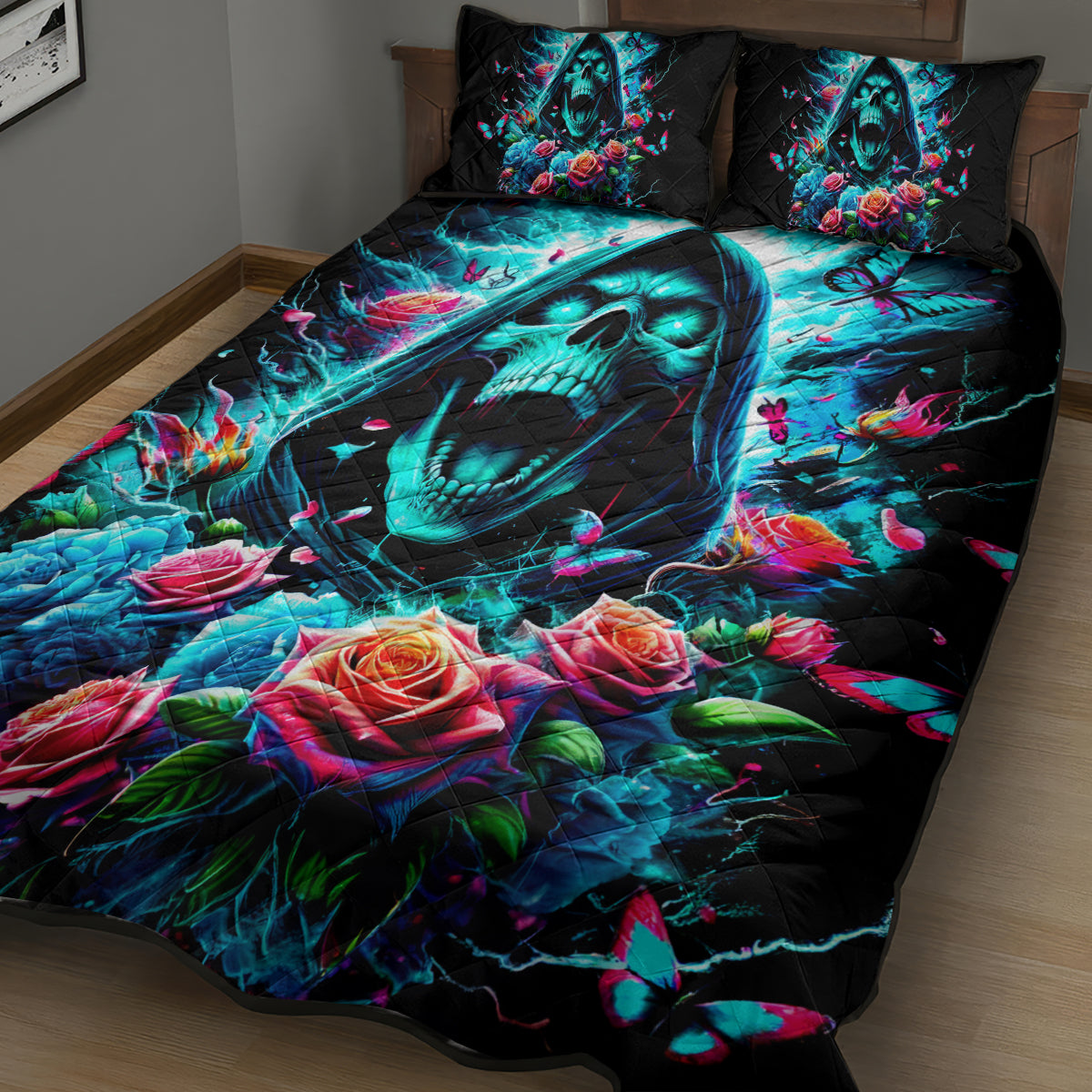 Rose Skull Quilt Bed Set She Whispered Back Iam The Storm - Wonder Print Shop