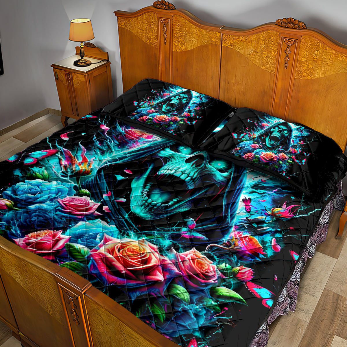 Rose Skull Quilt Bed Set She Whispered Back Iam The Storm - Wonder Print Shop