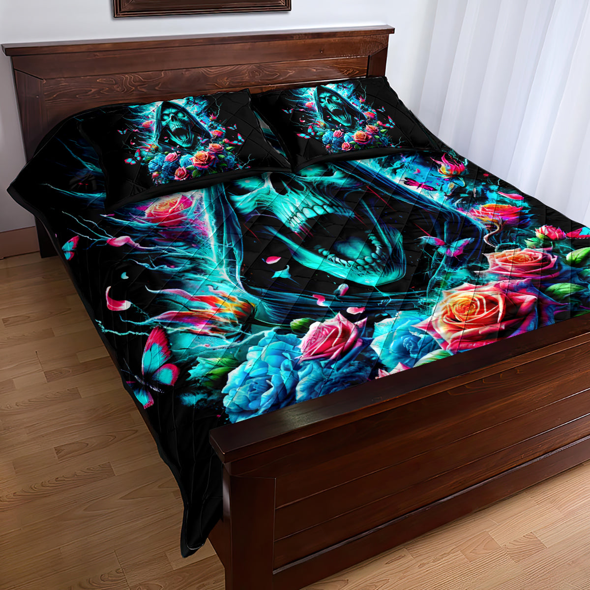 Rose Skull Quilt Bed Set She Whispered Back Iam The Storm - Wonder Print Shop