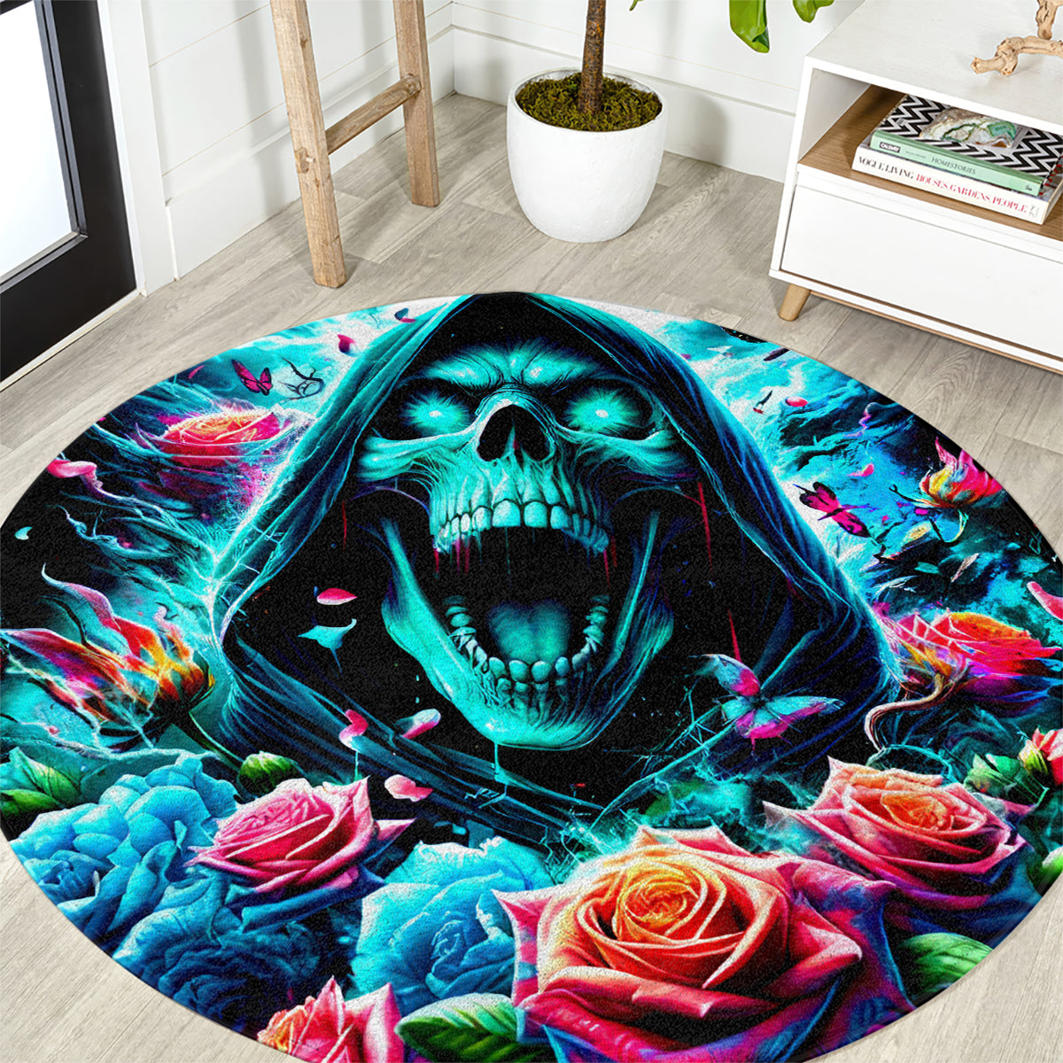 Rose Skull Round Carpet She Whispered Back Iam The Storm