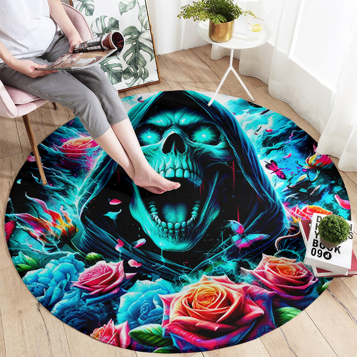 Rose Skull Round Carpet She Whispered Back Iam The Storm