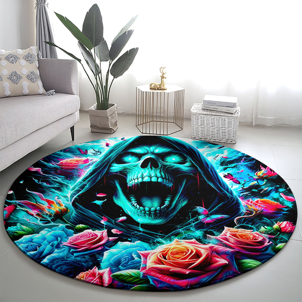 Rose Skull Round Carpet She Whispered Back Iam The Storm