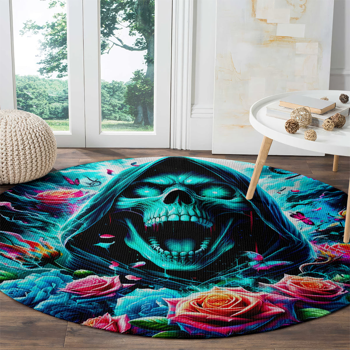Rose Skull Round Carpet She Whispered Back Iam The Storm
