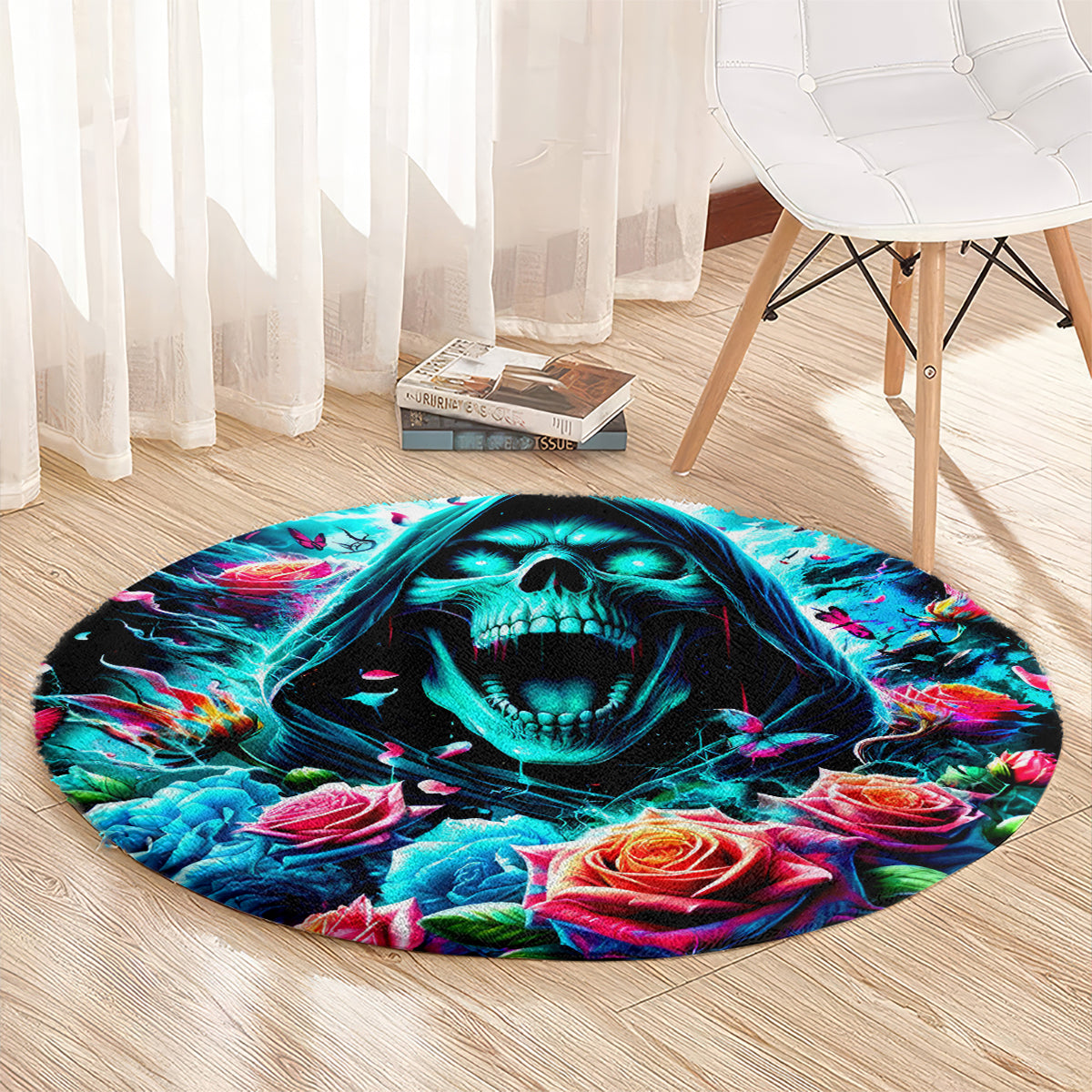 Rose Skull Round Carpet She Whispered Back Iam The Storm