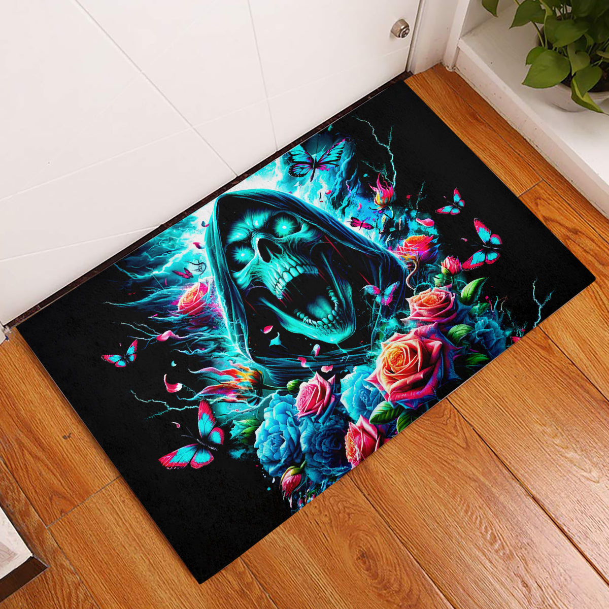Rose Skull Rubber Doormat She Whispered Back Iam The Storm - Wonder Print Shop