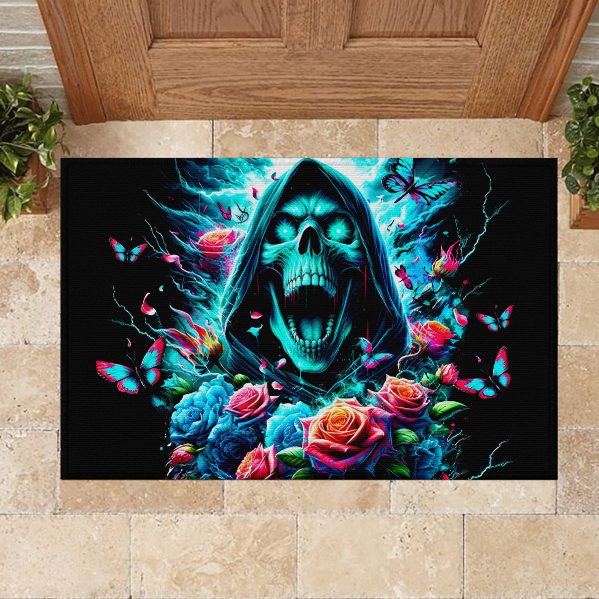 Rose Skull Rubber Doormat She Whispered Back Iam The Storm - Wonder Print Shop