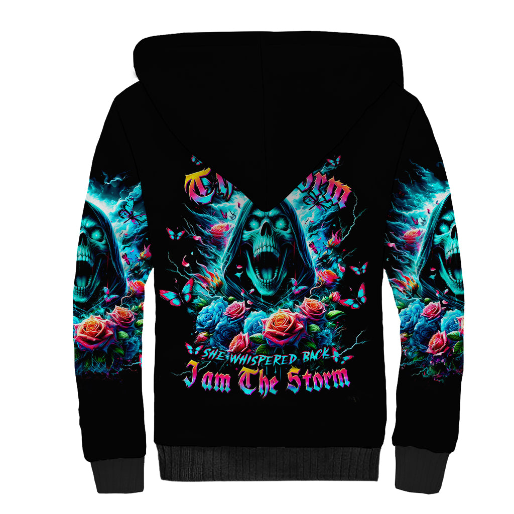 Rose Skull Sherpa Hoodie She Whispered Back Iam The Storm - Wonder Print Shop