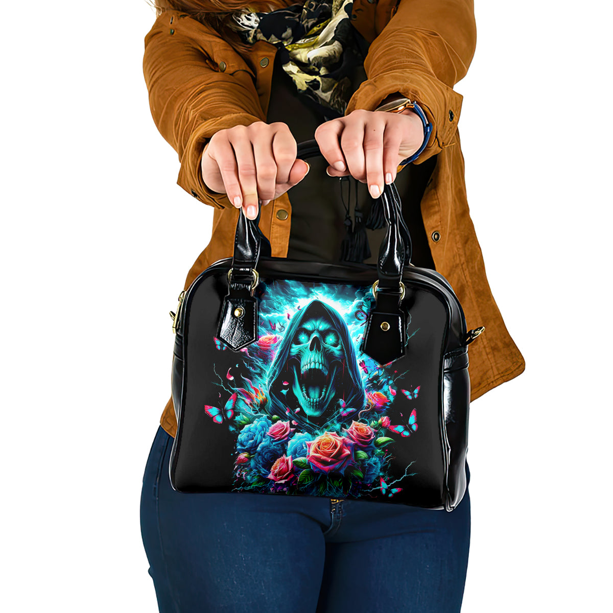 Rose Skull Shoulder Handbag She Whispered Back Iam The Storm