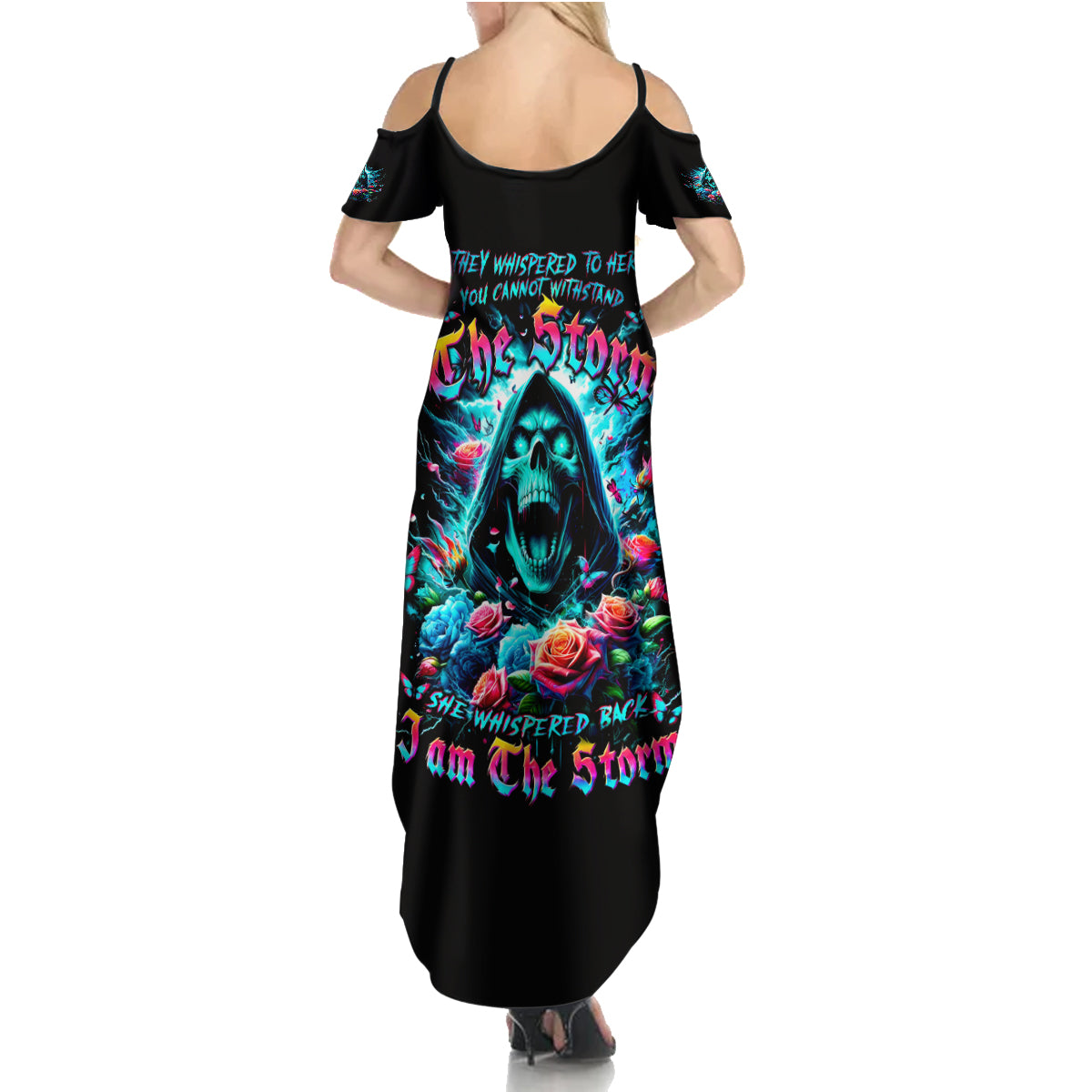 Rose Skull Summer Maxi Dress She Whispered Back Iam The Storm - Wonder Print Shop