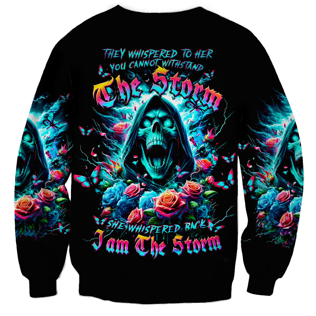 Rose Skull Sweatshirt She Whispered Back Iam The Storm - Wonder Print Shop