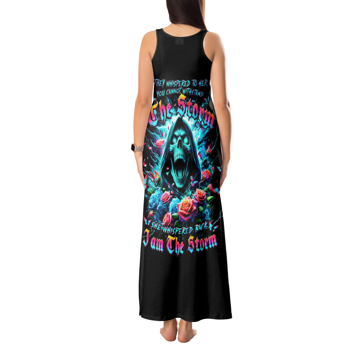 Rose Skull Tank Maxi Dress She Whispered Back Iam The Storm - Wonder Print Shop