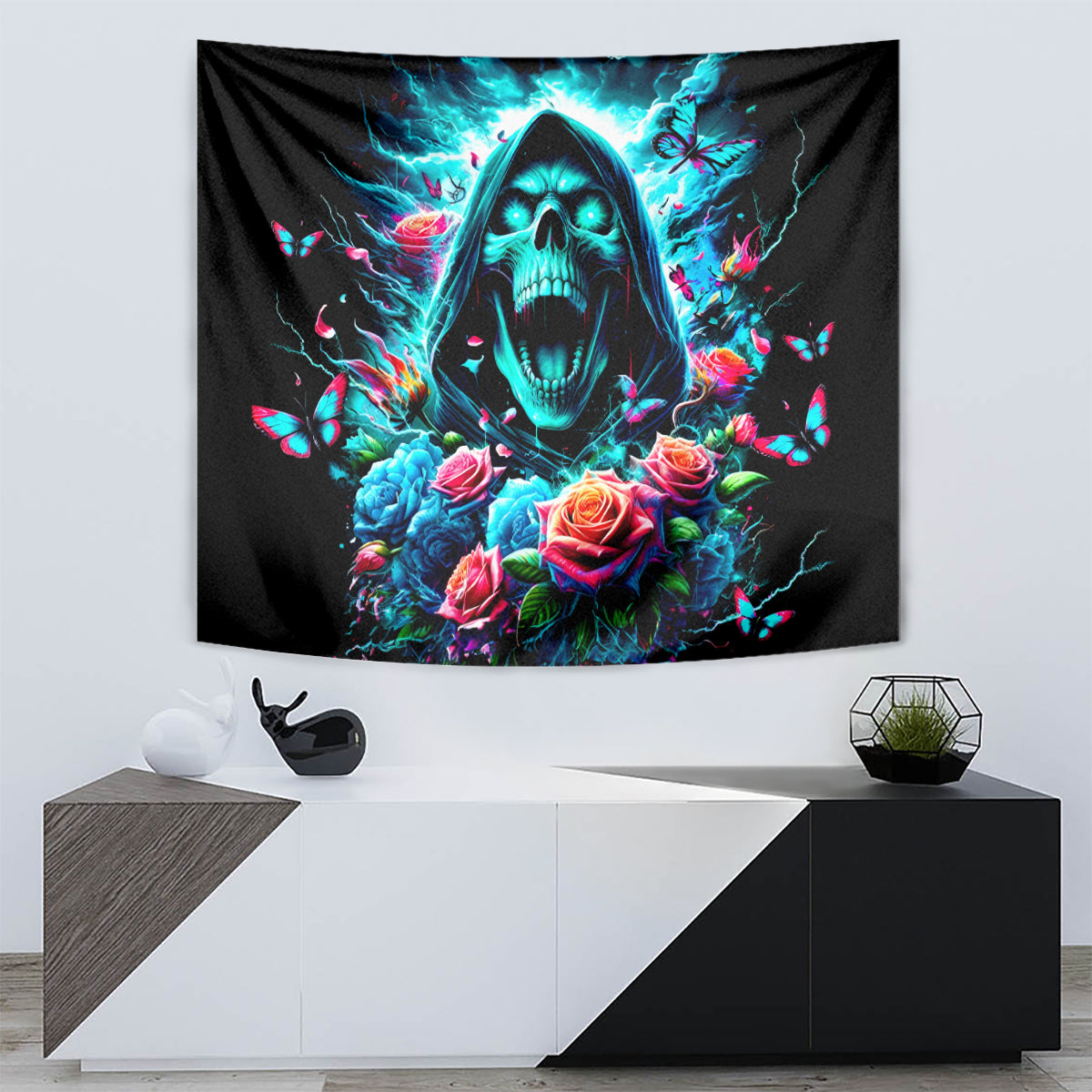 Rose Skull Tapestry She Whispered Back Iam The Storm - Wonder Print Shop