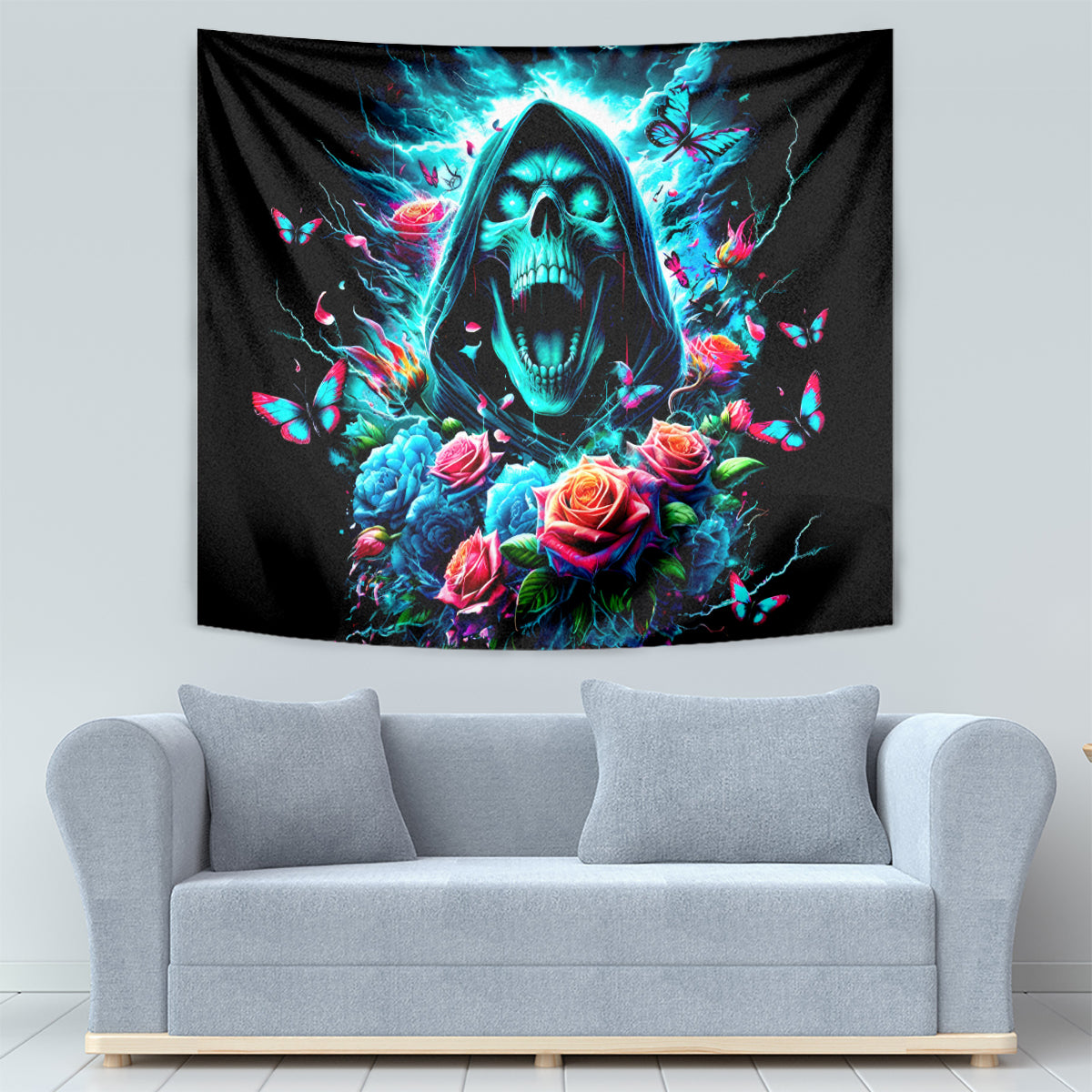 Rose Skull Tapestry She Whispered Back Iam The Storm - Wonder Print Shop