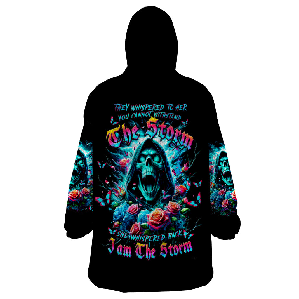 Rose Skull Wearable Blanket Hoodie She Whispered Back Iam The Storm - Wonder Print Shop