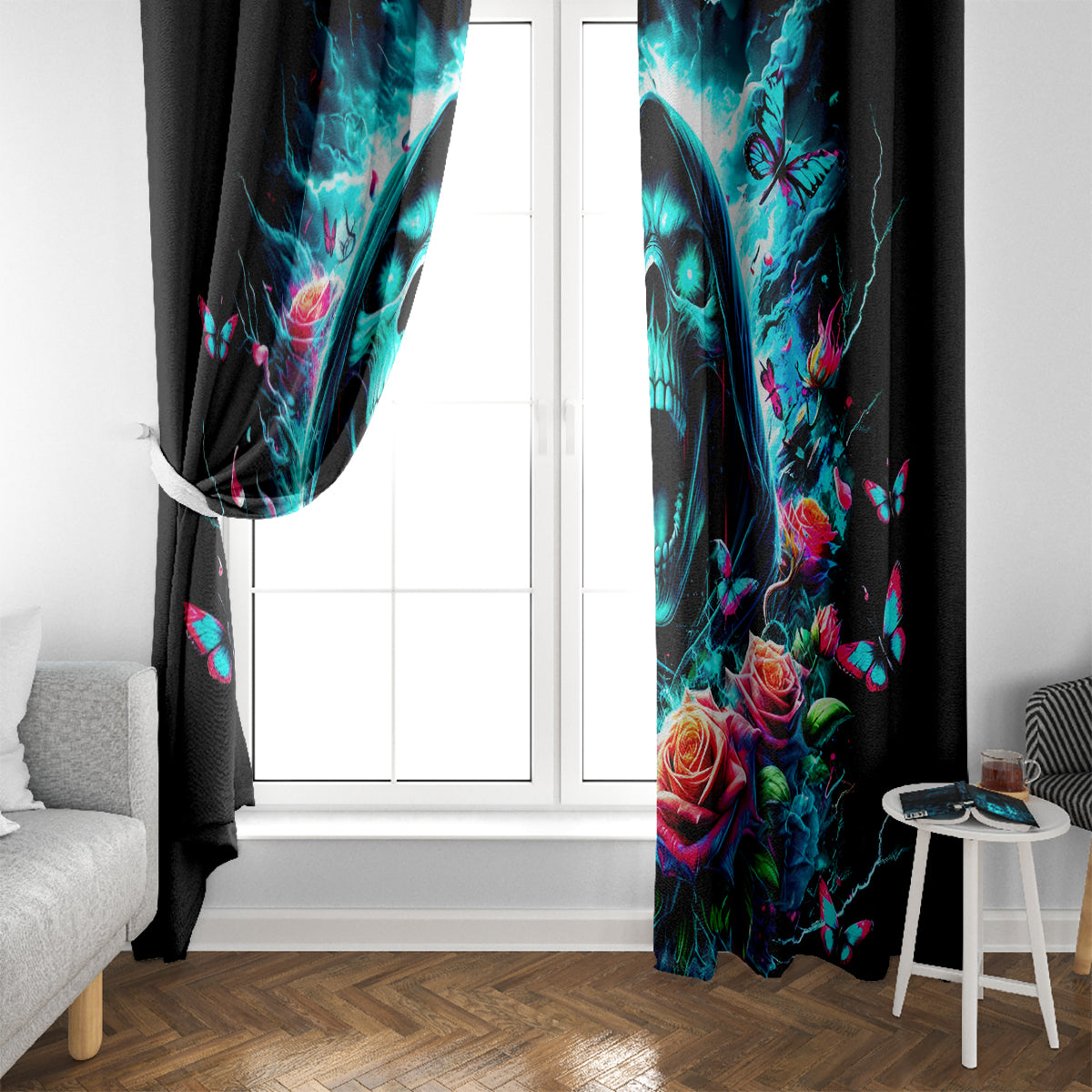 Rose Skull Window Curtain She Whispered Back Iam The Storm - Wonder Print Shop