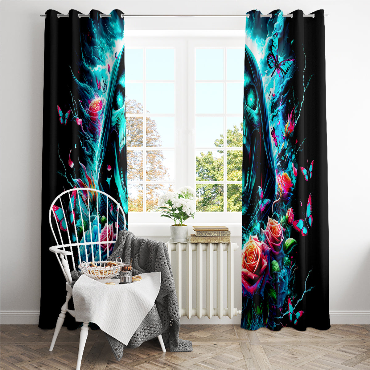 Rose Skull Window Curtain She Whispered Back Iam The Storm - Wonder Print Shop